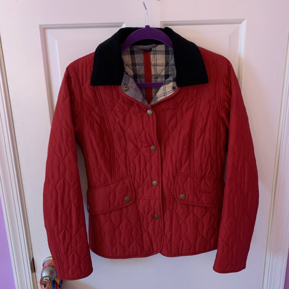 Red quilted Barbour jacket
